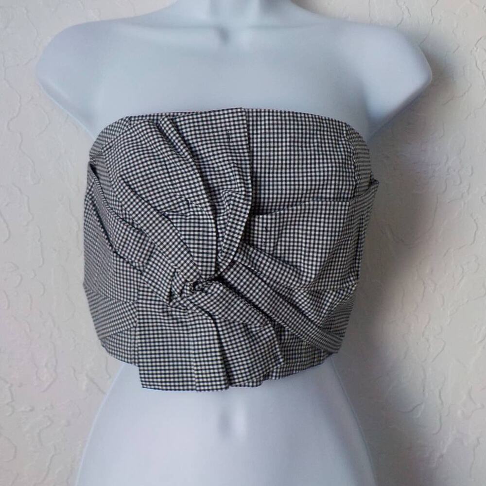 SOCIALITE Strapless Twist Knot Top Gingham Plaid Black White Zip Up Fits Small